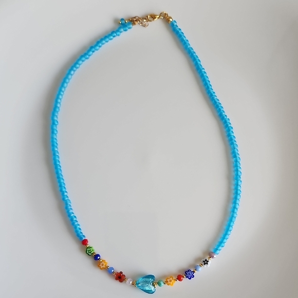 Colorful Beaded Necklace with Heart Pendant - Picture 1 of 3